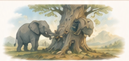 An elephant beside a great old tree