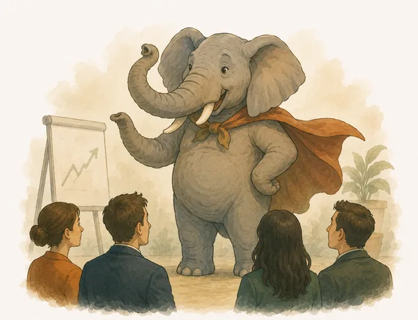 A caped elephant leading a team